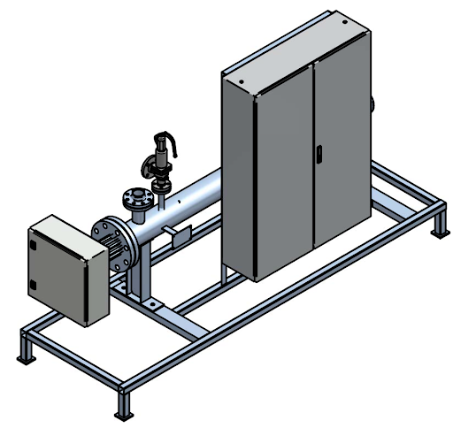 Przemysłowy podgrzewacz pary z układem sterowania.